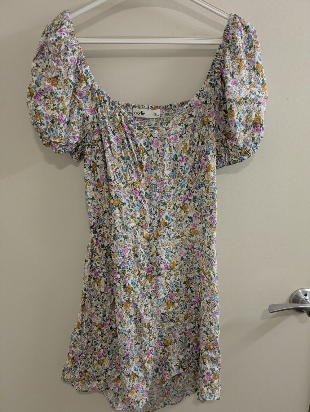 Elodie Floral Puff Sleeve Mini Dress XL Cottagecore Smocked Back NWT